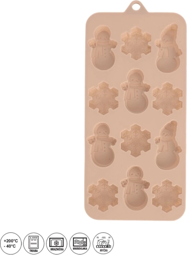 Molde de silicona para chocolate con motivos navideños, 12 cavidades, beige