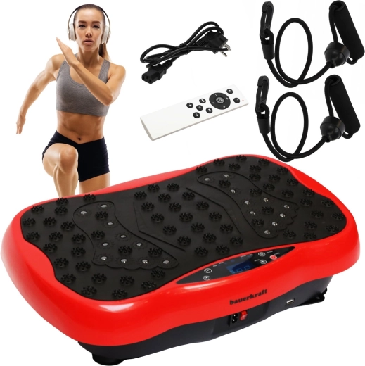 Plataforma de entrenamiento vibratoria Bauerkraft con mando a distancia y Bluetooth (roja)