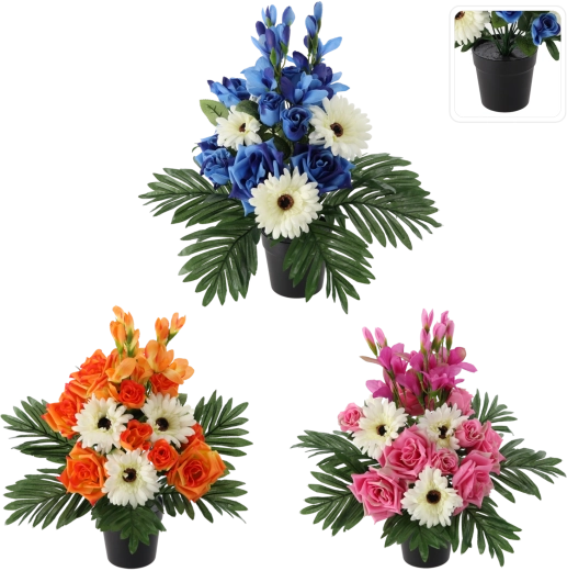 Arreglo floral artificial en maceta 43 cm, mix de colores