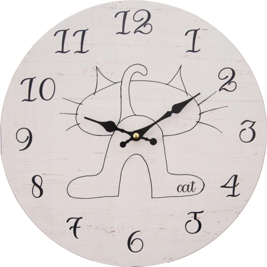 Reloj de pared de madera Cat, diámetro 34 cm