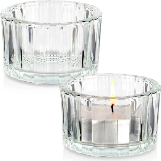 Portavelas de vidrio para velas de té 5,7 cm, set de 2 uds.
