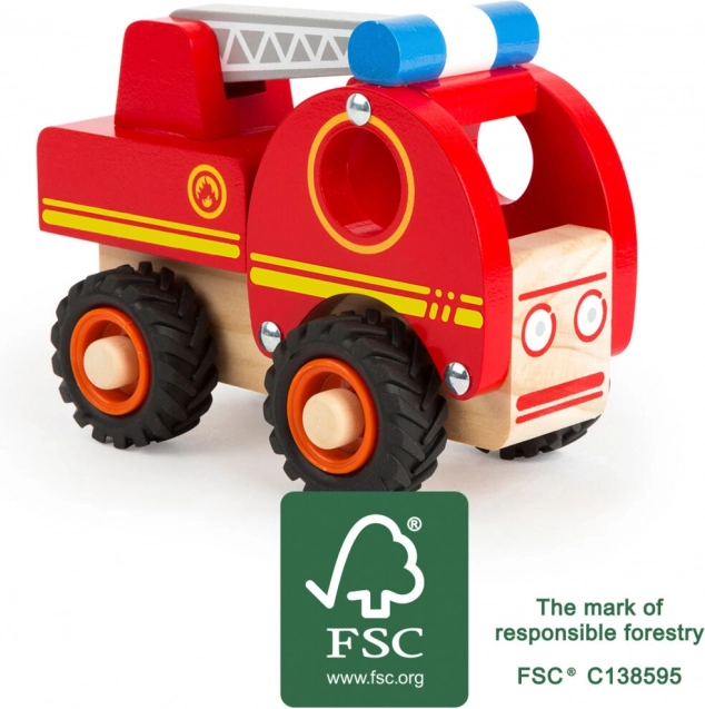 Coche de bomberos de madera con escalera