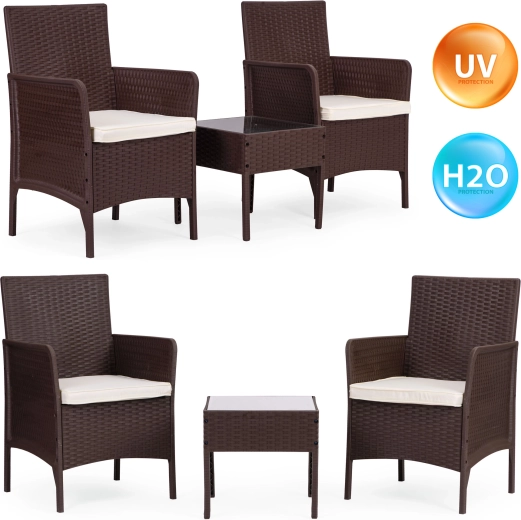 MultiGarden set de jardín de 2 sillones con mesa con tablero de vidrio templado marrón