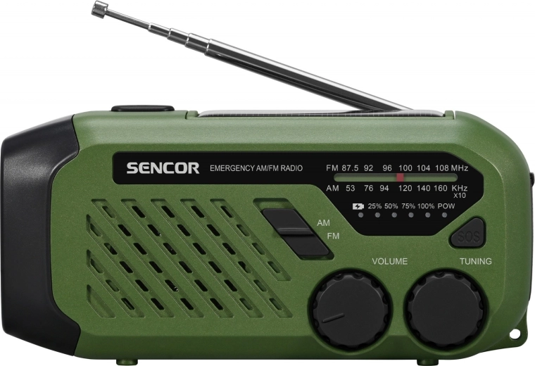 Radio portátil de emergencia AM/FM con linterna LED y alimentación solar
