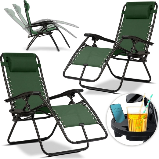 Tumbonas de jardín plegables de gravedad con almohada SOFOTEL ChillWell, juego de 2 uds., verde