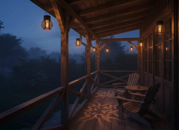 Patrones de luz decorativos en terraza y jardín