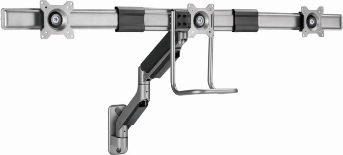 Soporte de pared para 3 monitores de 17–27" con resorte de gas