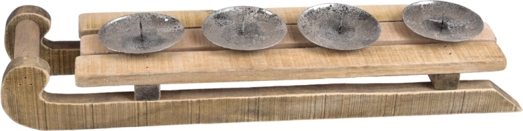 Candelabro de Adviento de madera con forma de trineo, marrón, 43 × 12 × 8 cm