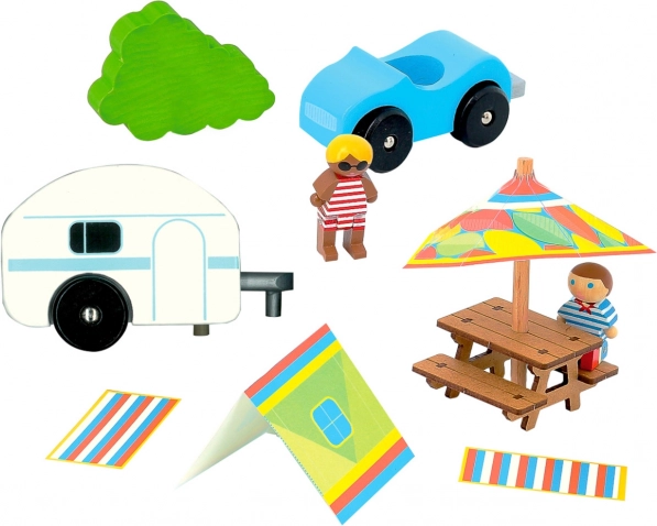Jeujura figuras de madera para construcciones Vacaciones en el camping