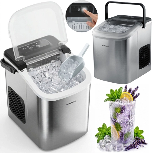 Fabricador de hielo compacto Berdsen 12 kg/24 h, 1,1 l, plateado