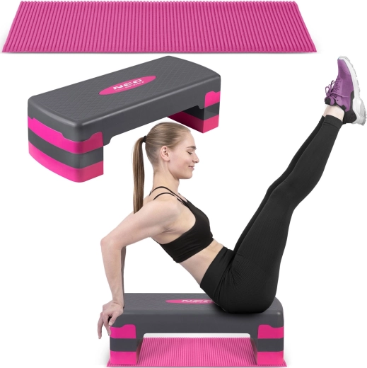Step aeróbico con 3 niveles de altura con base antideslizante NEO-SPORT rosa