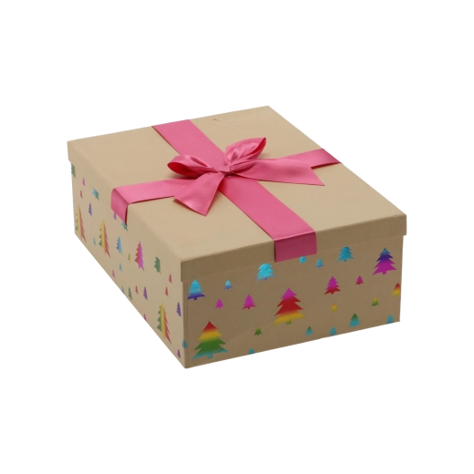 Caja de regalo navideña marrón con lazo rosa 26,5 × 18 × 7 cm - 1 pieza