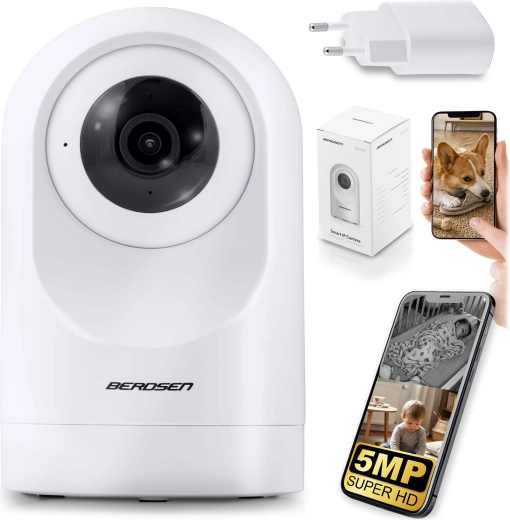 Cámara IP Wi‑Fi giratoria 5 MP Berdsen blanca