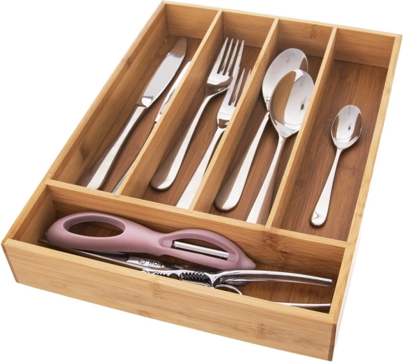 Organizador de bambú para cajón de cubiertos 35 × 26 cm