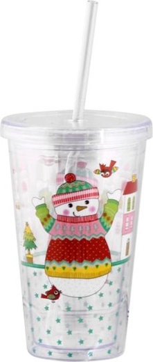 Vaso de plástico con pajita 460 ml – muñeco de nieve/pingüino navideño