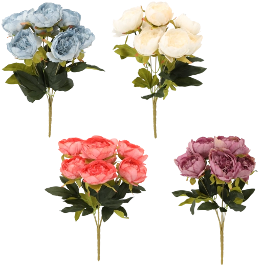 Rama artificial – ramo de 7 peonías 43 cm, mezcla de colores