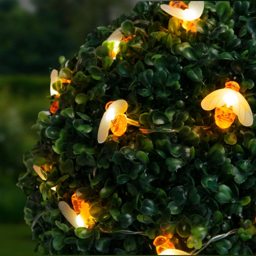 Cadena de luces LED solares con abejas, 2,3 m, 20 LED, blanco cálido