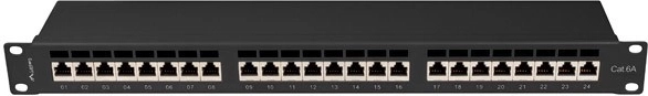 Panel de parcheo de 24 puertos, 1U, Cat 6A, negro