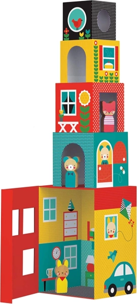 Torre de cubos casitas con figuritas Petit Collage