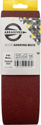 Banda abrasiva para lijadora de banda manual 75 × 533 mm, grano 60 (3 uds.)