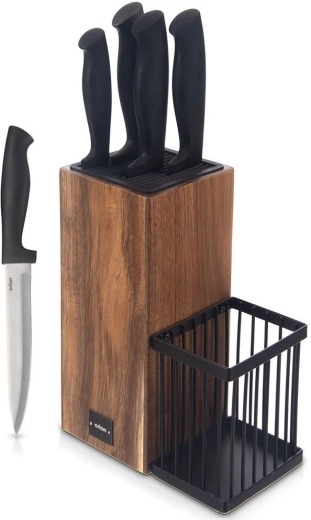 Orion Black juego de cuchillos de cocina con soporte, 6 piezas