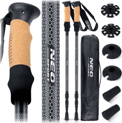 Bastones de trekking Neo-Sport NS-380 con empuñadura de corcho y sistema antishock
