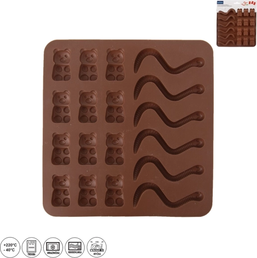 Molde de silicona para gominolas y polos – 18 formas, marrón