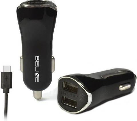 Cargador de coche 2× USB + USB‑C 2,1 A negro