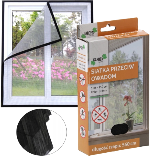Mosquitera negra 150 × 180 cm con cinta de velcro