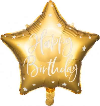 Globo de foil en forma de estrella Happy Birthday 40 cm dorado