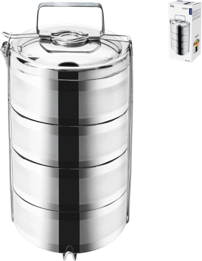 Portaviandas térmico de acero inoxidable Orion de 4 niveles, 4 × 1,1 l