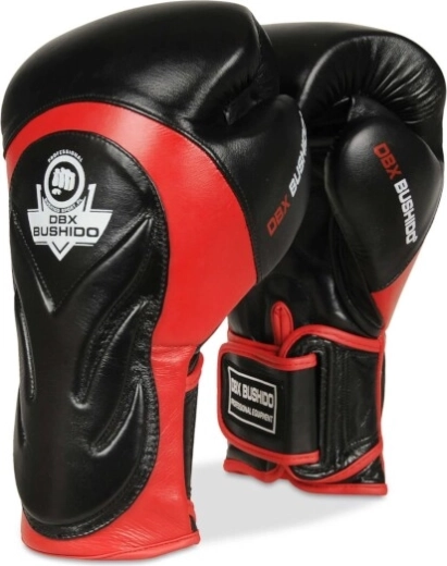 Guantes de boxeo DBX Bushido BB4 de cuero auténtico – Rojo y negro