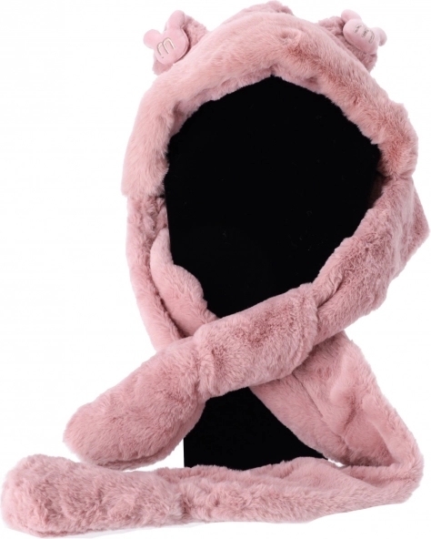 Gorro infantil de peluche con bufanda y guantes 3 en 1 – Rosa