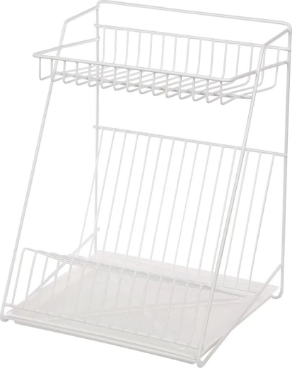 Escurridor de platos Metpol de dos niveles 30 cm blanco con bandeja de goteo