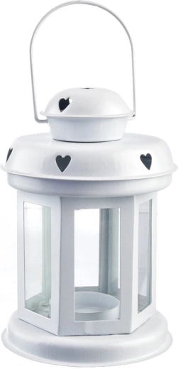 Farol de metal blanco con forma de corazón
