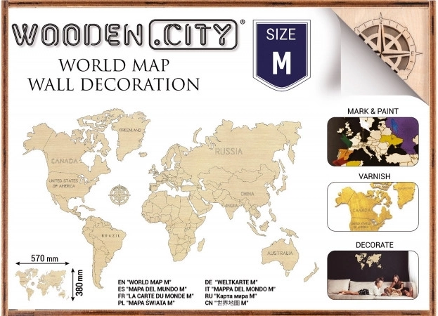 Mapa del mundo de madera M 57 × 38 cm WOODEN CITY