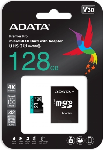 Tarjeta de memoria microSD 128 GB UHS‑I U3 V30 A2 + adaptador