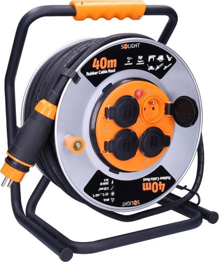 Cable alargador Solight en tambor metálico 40 m, 4 tomas, H07RN-F 3G2,5, IP44