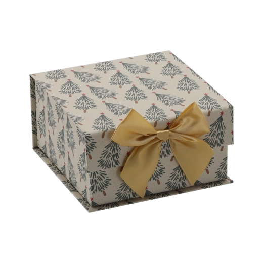 Caja de regalo festiva con lazo dorado