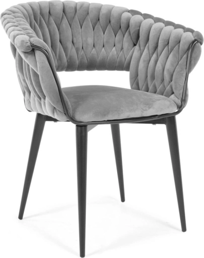 Sillón tapizado Venus con respaldo trenzado en estilo glamour, gris