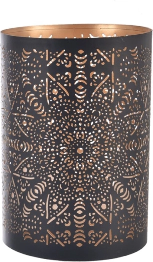 Portavelas metálico mandala negro-dorado