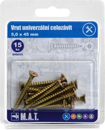 Tornillo universal rosca completa 5 × 45 mm, galvanizado, 15 uds