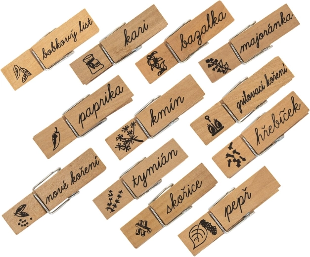 Pinzas de madera con motivo de especias, 12 uds