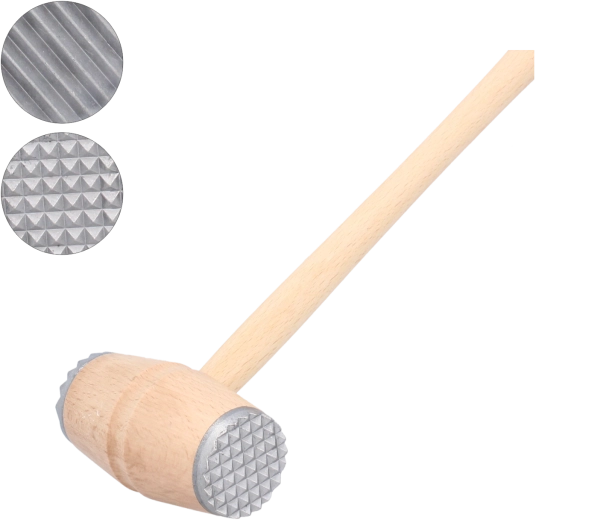 Mazo ablandador de carne de madera con accesorios metálicos 29 cm
