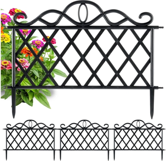 Valla decorativa de jardín negra 48 × 27 cm, set de 4 uds.