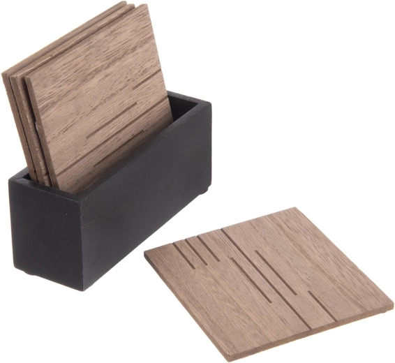 Posavasos de madera con soporte Line (4 uds., 10 × 10 cm)