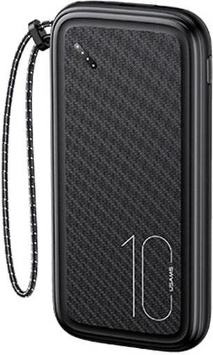USAMS powerbank 10000 mAh, 2× USB, USB‑C, LED, negra