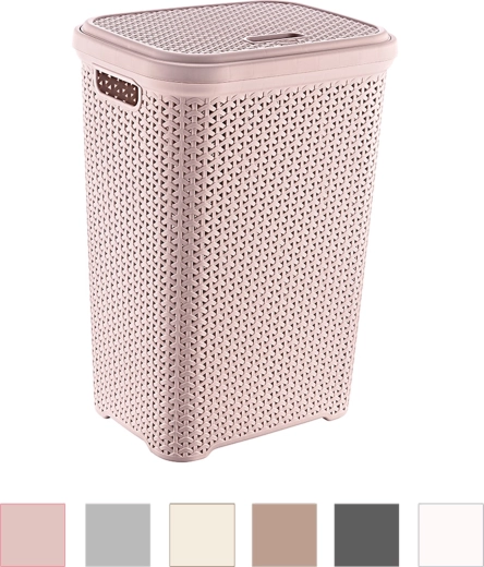 Cesto para la ropa con diseño de ratán y tapa 55 l