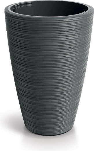 Maceta Vena Round 39 cm – macetero de plástico gris oscuro con inserto