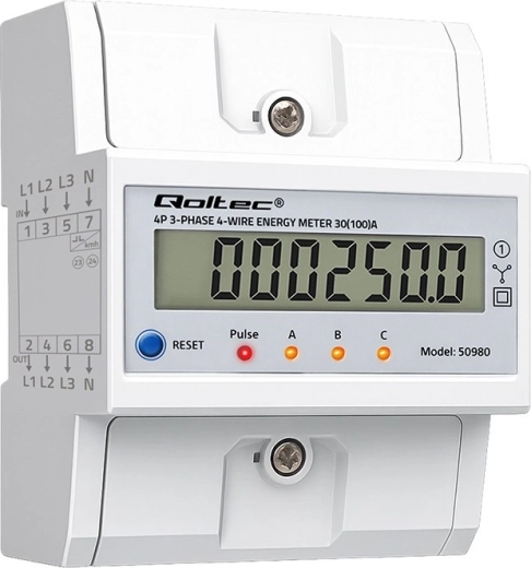 Contador eléctrico trifásico para carril DIN con LCD y reset, 400 V, 100 A, 4 hilos